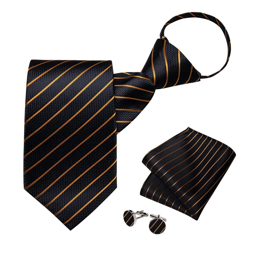 7269 Silk Zipper Ties ,Paisley Solid Plaid Pre-tied Tie and Pocket Square